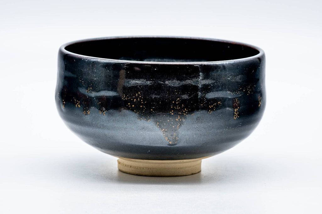 Japanese Matcha Bowl - Jet Black Yellow Speckled Drip-Glazed Chawan - 250ml