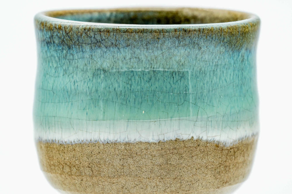 Japanese Teacup - Beige Turquoise Drip-Glazed Weathered Agano-yaki Yunomi - 110ml