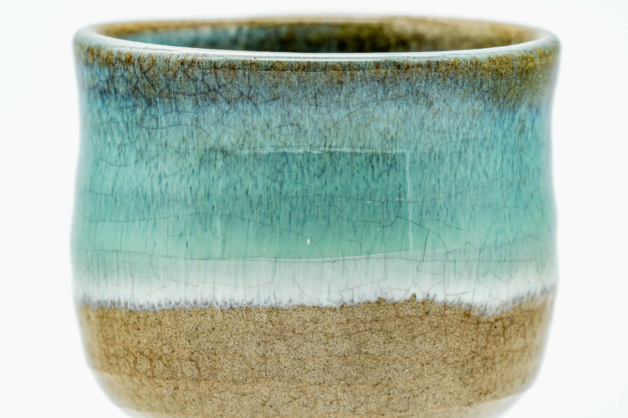 Japanese Teacup - Beige Turquoise Drip-Glazed Weathered Agano-yaki Yunomi - 110ml
