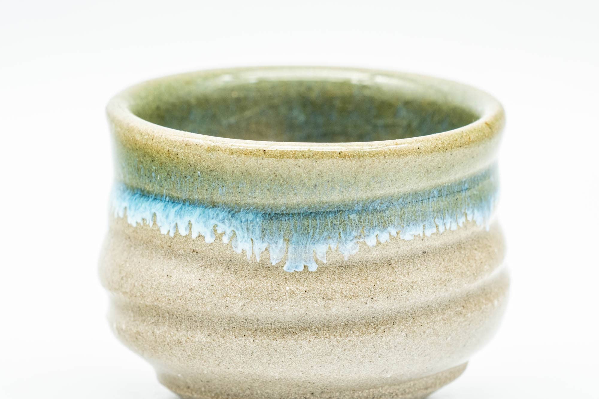 Japanese Teacup - Turquoise Glazed Agano-yaki Spiraling Guinomi - 45ml