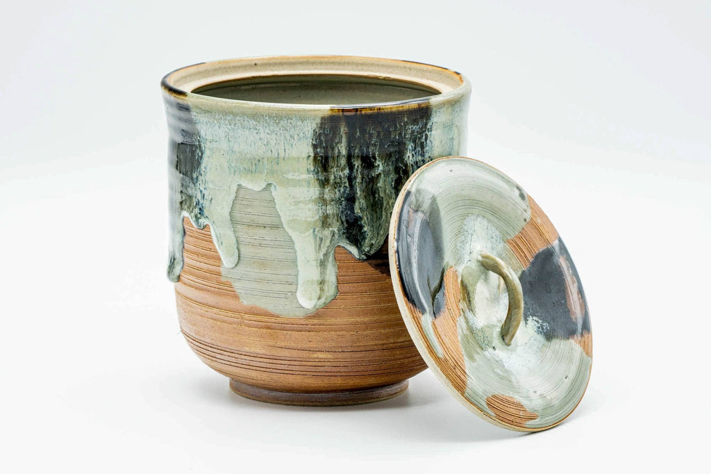 Japanese Mizusashi - Green Hare's Fur Drip-Glazed Fresh Water Container - 1200ml