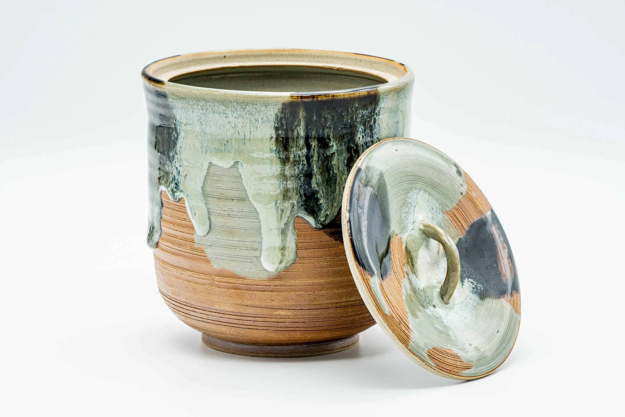 Japanese Mizusashi - Green Hare's Fur Drip-Glazed Fresh Water Container - 1200ml