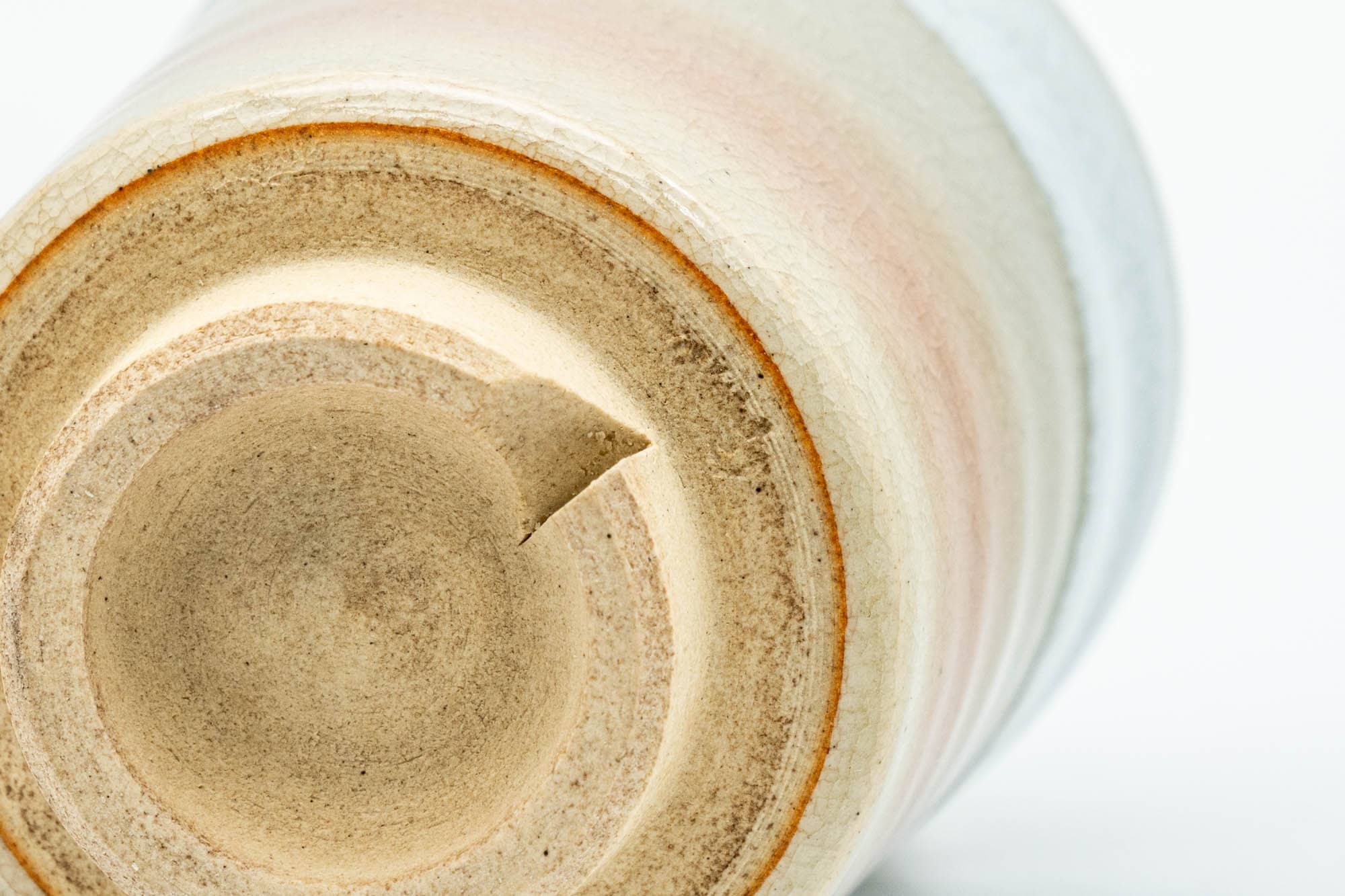 Japanese Teacup - Beige White Peach Tsutsu-gata Hagi-yaki Yunomi - 125ml