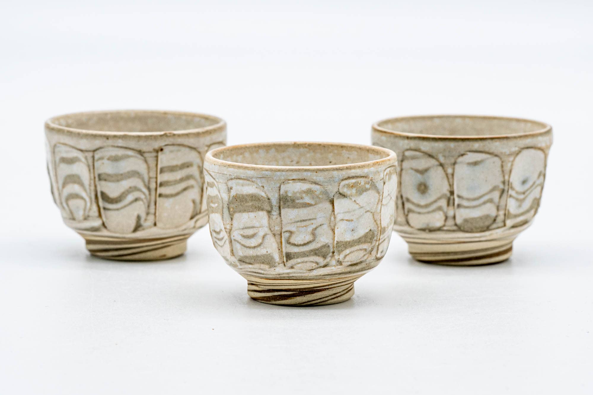Japanese Teacups - Set of 3 Floral Marbled Guinomi - 35ml