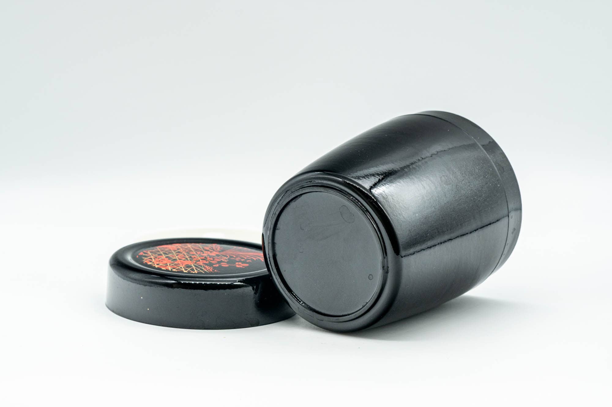 Japanese Chazutsu - Floral Black Lacquer Tea Canister - 200ml