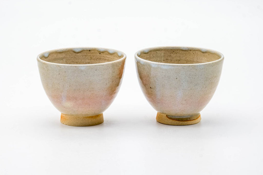 Japanese Teacups - Pair of Beige Glazed Hagi-yaki Yunomi - 120ml