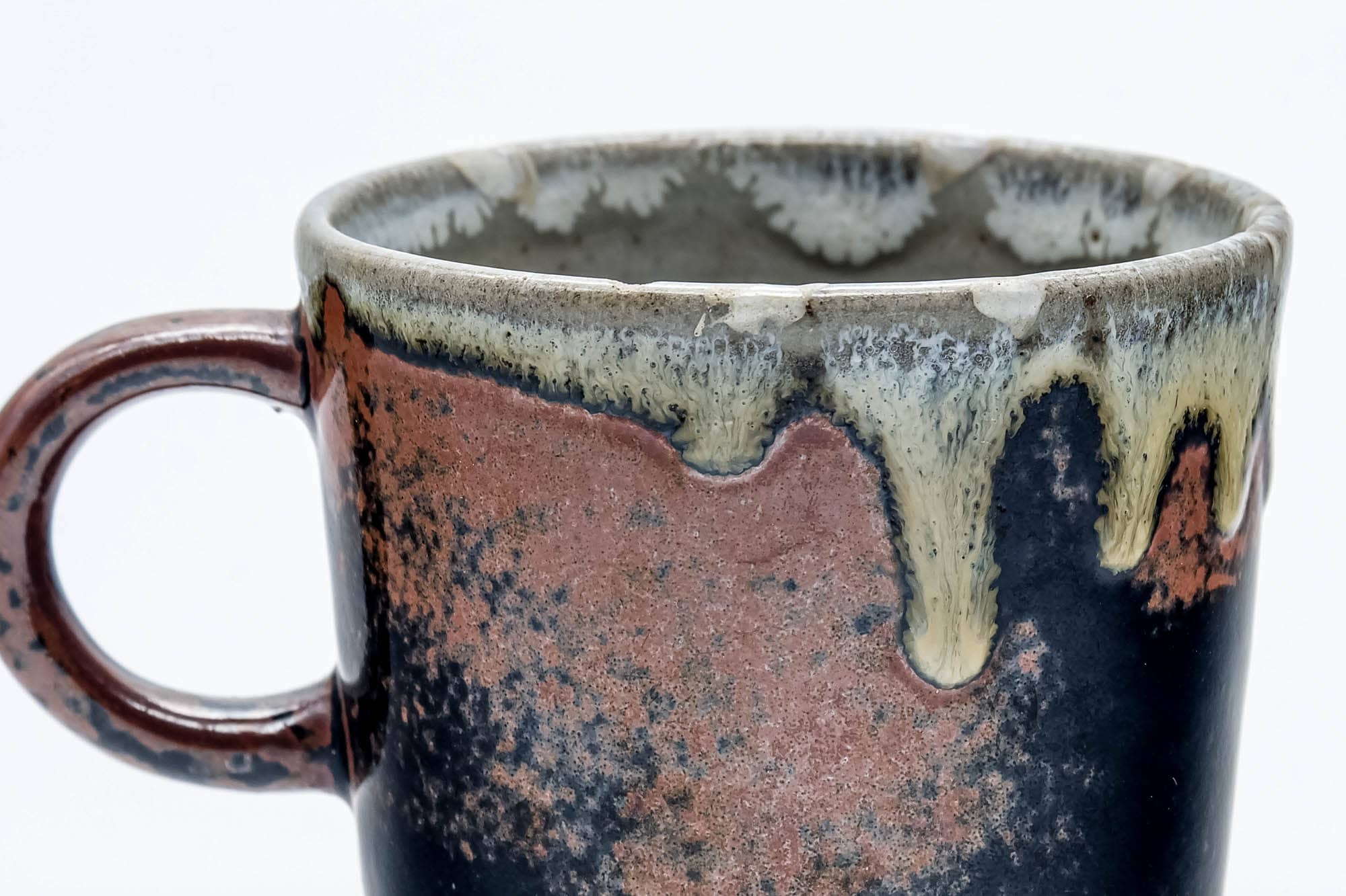 Japanese Teacup - Black Brown Beige Drip-Glazed Ushirdoe Yunomi - 100ml