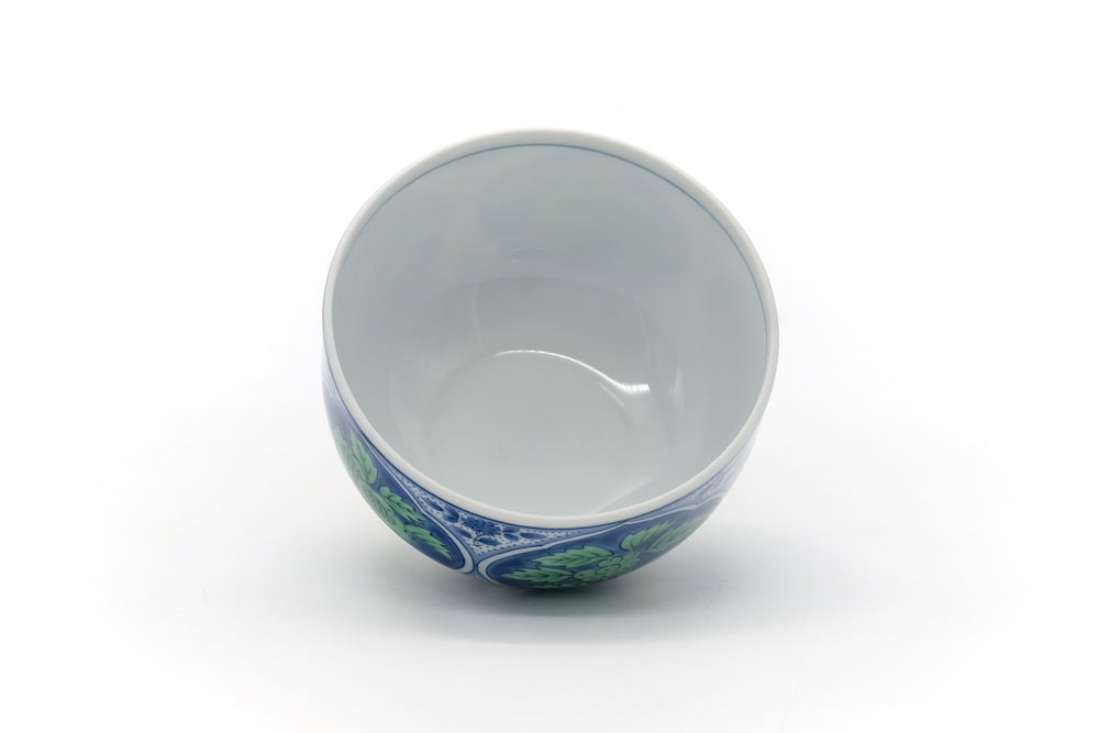 Japanese Teacup - Blue Green Leaves Arita Lidded Yunomi - 215ml