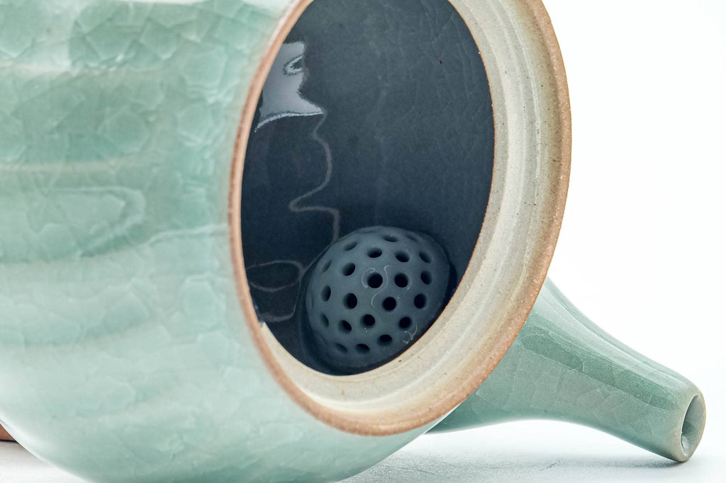 Japanese Tea Set - Green Celadon Glazed Kyusu Teapot with 5 Yunomi Teacups