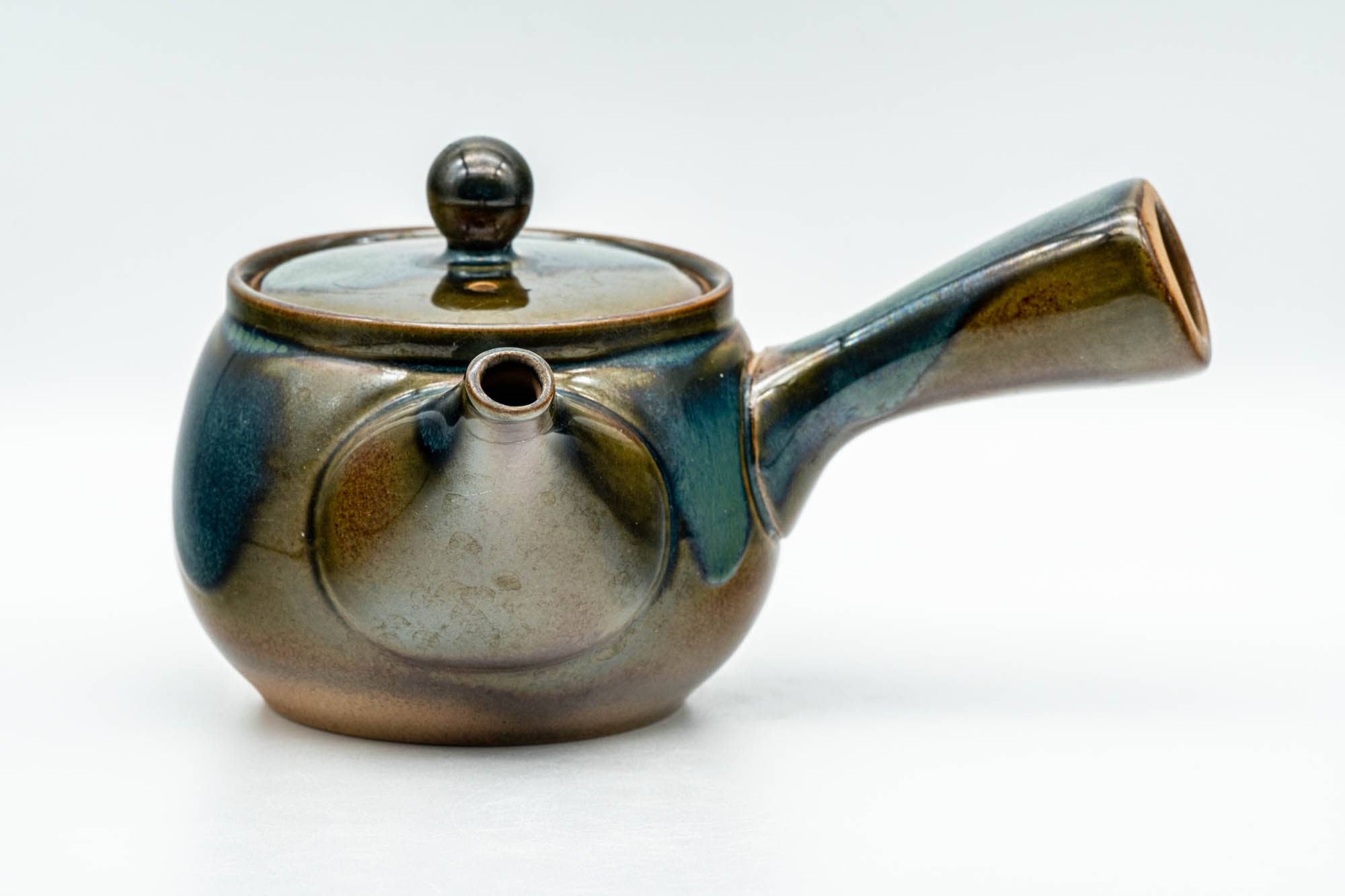 Japanese Kyusu - Blue Brown Glazed Mesh Filter Side-handled Teapot - 300ml