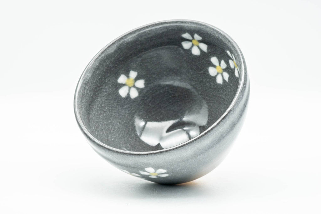 Japanese Matcha Bowl - Small Floral Grey Celadon Glazed Tenmoku-gata Chawan - 200ml