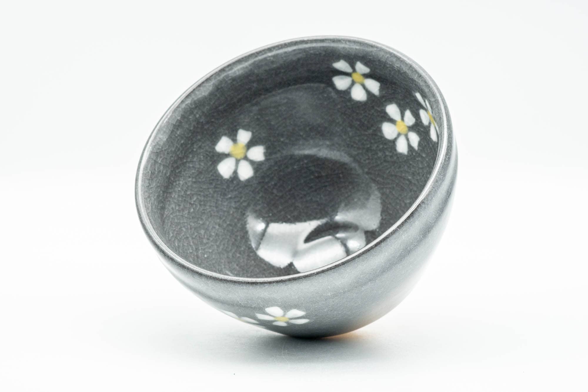 Japanese Matcha Bowl - Small Floral Grey Celadon Glazed Tenmoku-gata Chawan - 200ml