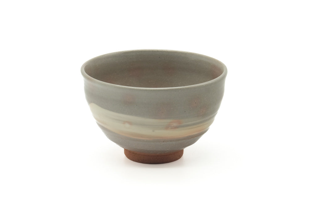 Japanese Matcha Bowl - Grey White Hakeme Glazed Chawan - 450ml
