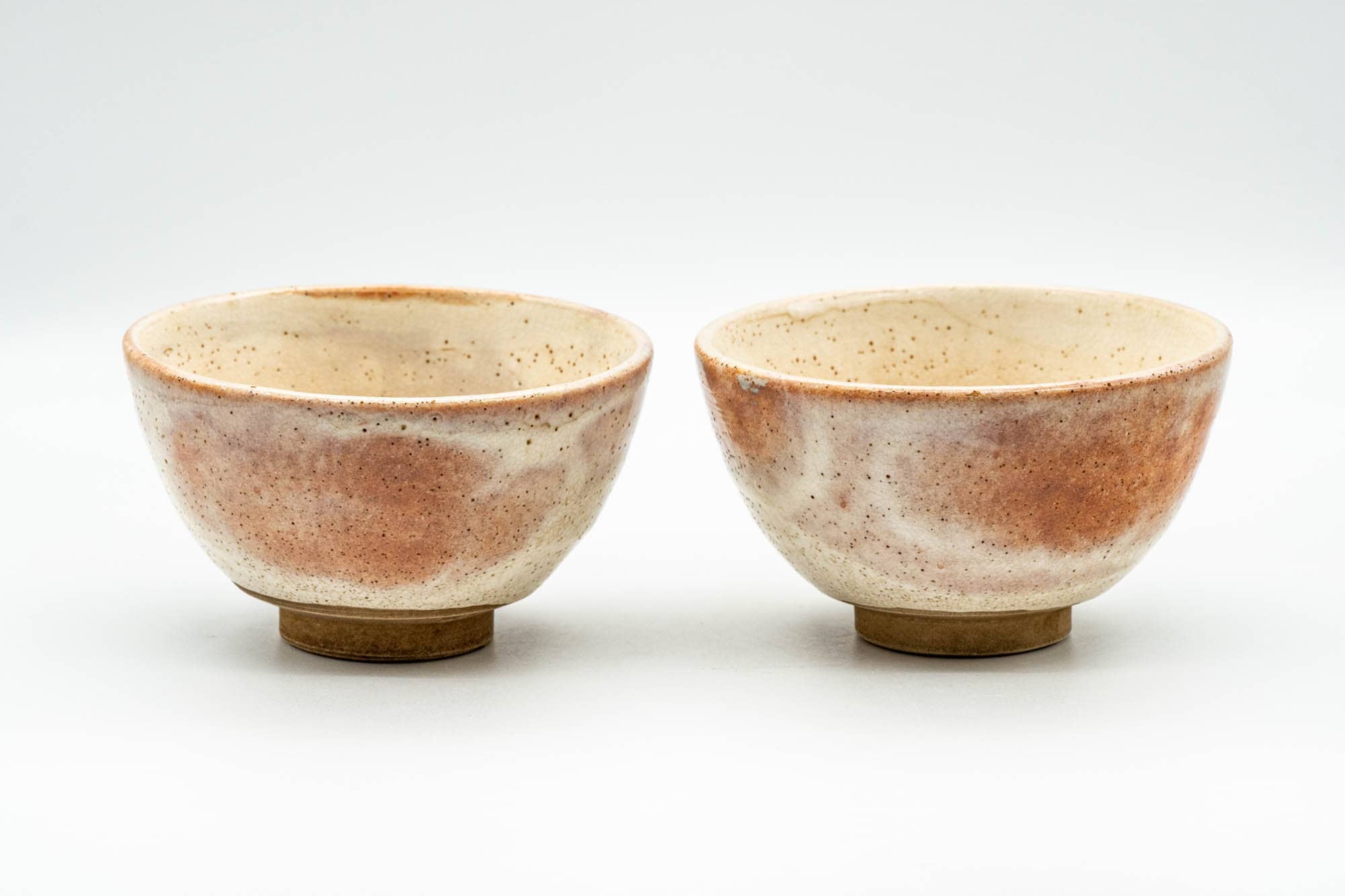 Japanese Teacups - Pair of Blush Orange and White Shino Glazed Yunomi - 120ml