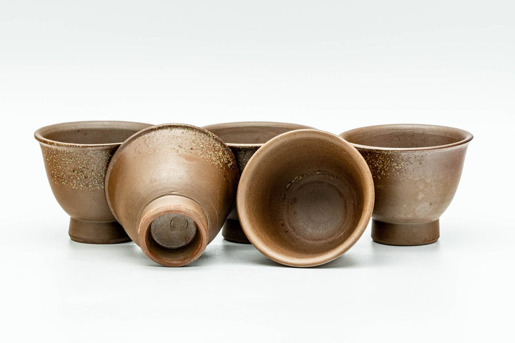 Japanese Tea Set - 木村陶峰 Kimura Touhou - Ash Glazed Bizen-yaki Houhin Teapot with Yuzamashi Water Cooler and 5 Guinomi Teacups