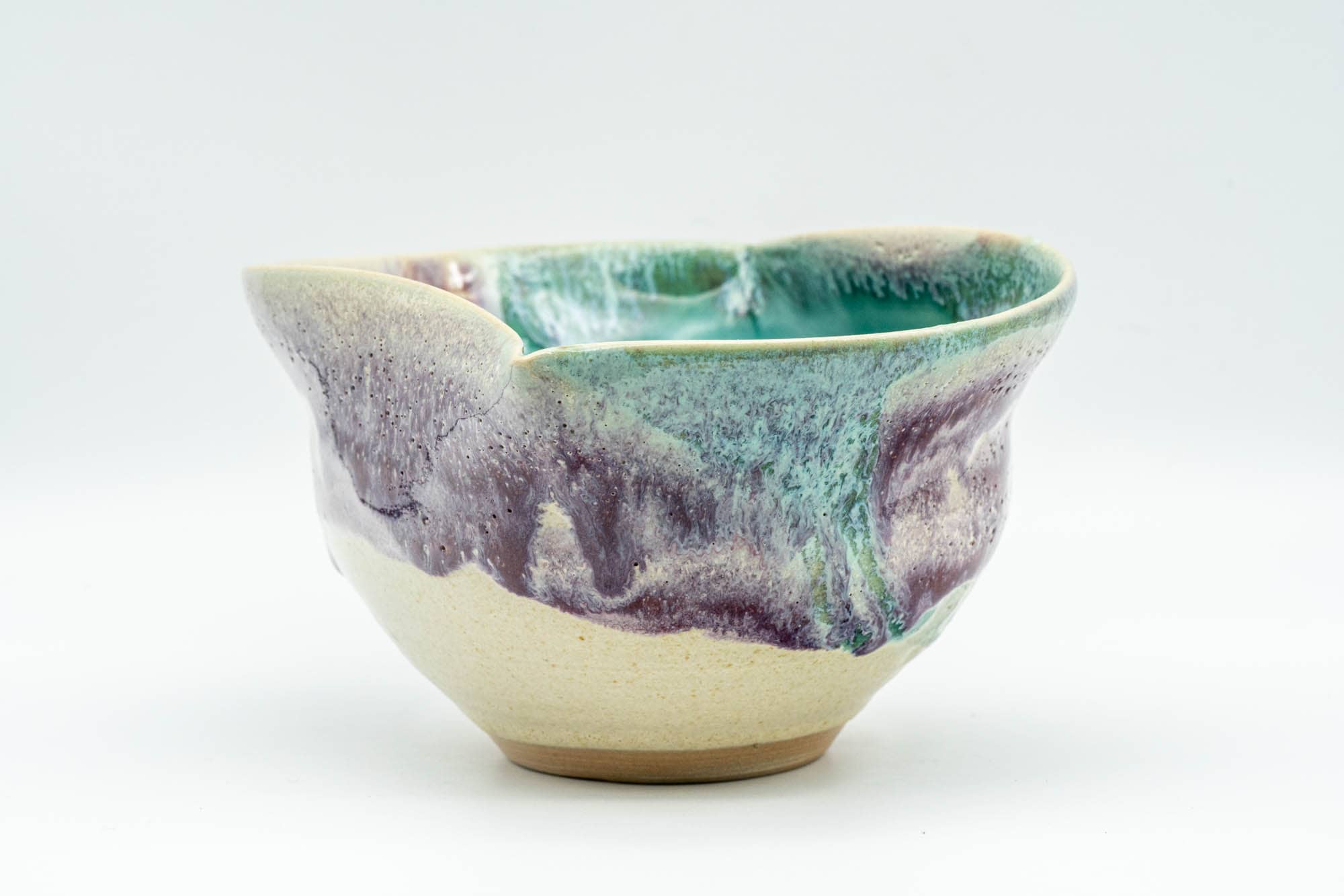 Japanese Katakuchi - Green Purple Hare's Fur Glazed Pouring Bowl - 250ml