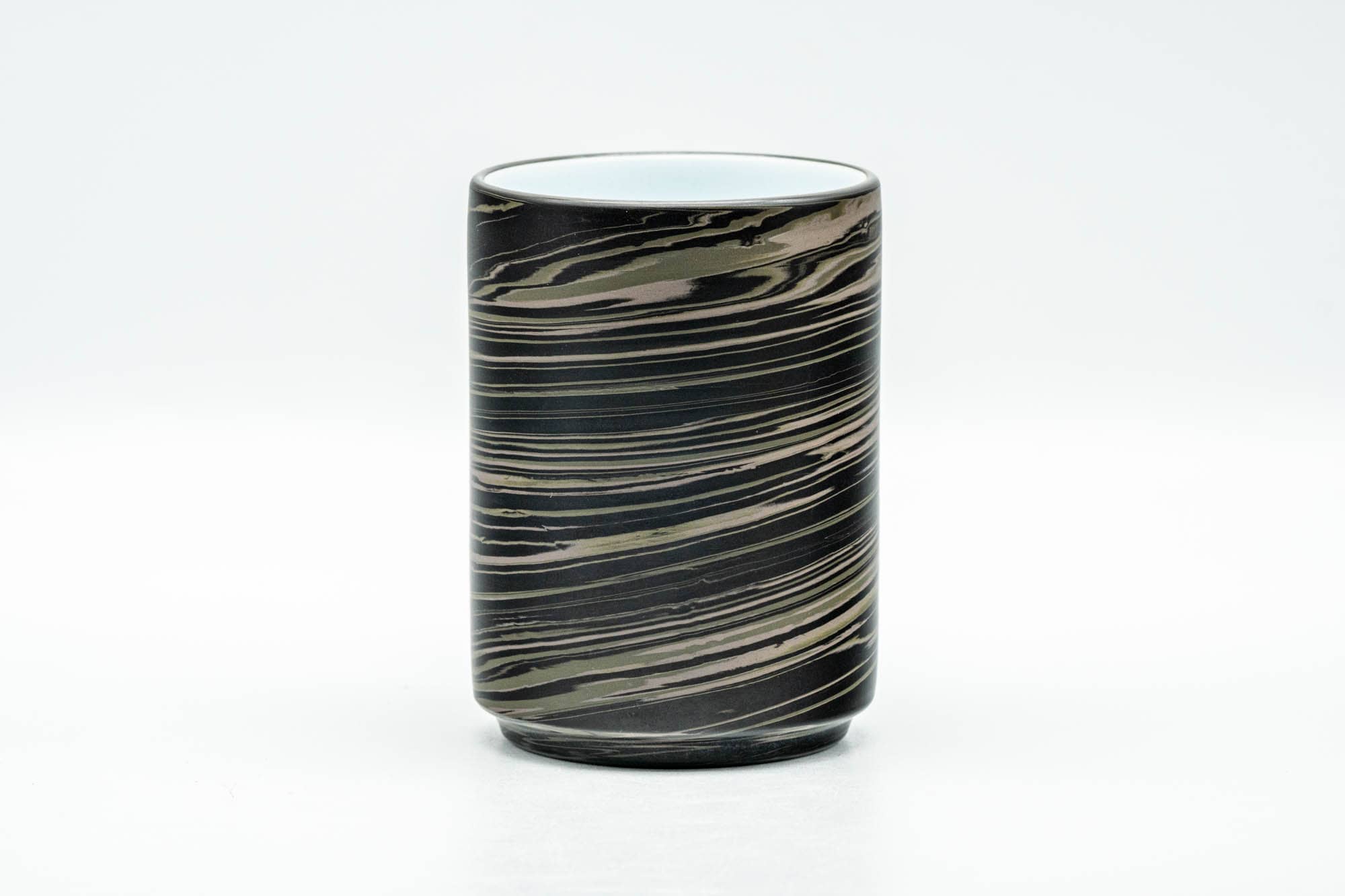 Japanese Teacup - Black Marble Nerikomi White Inner-Glazed Tokoname-yaki Yunomi - 140ml