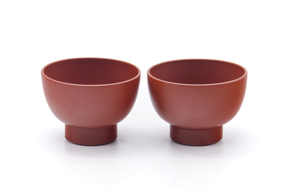 Japanese Teacups - Pair of Calligraphy Engraved Tokoname Red Shudei Yunomi - 80ml
