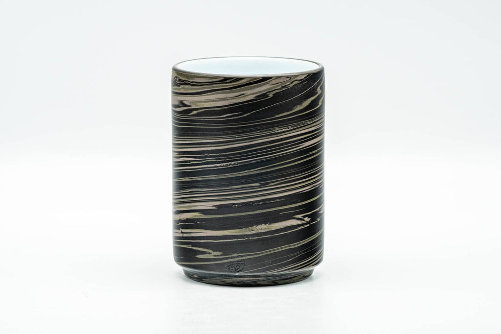 Japanese Teacup - Black Marble Nerikomi White Inner-Glazed Tokoname-yaki Yunomi - 140ml