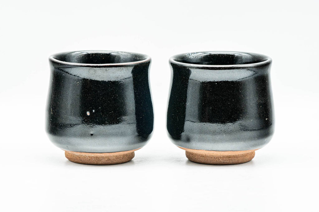 Japanese Teacups - Pair of Jet Black Glazed Yunomi - 130ml