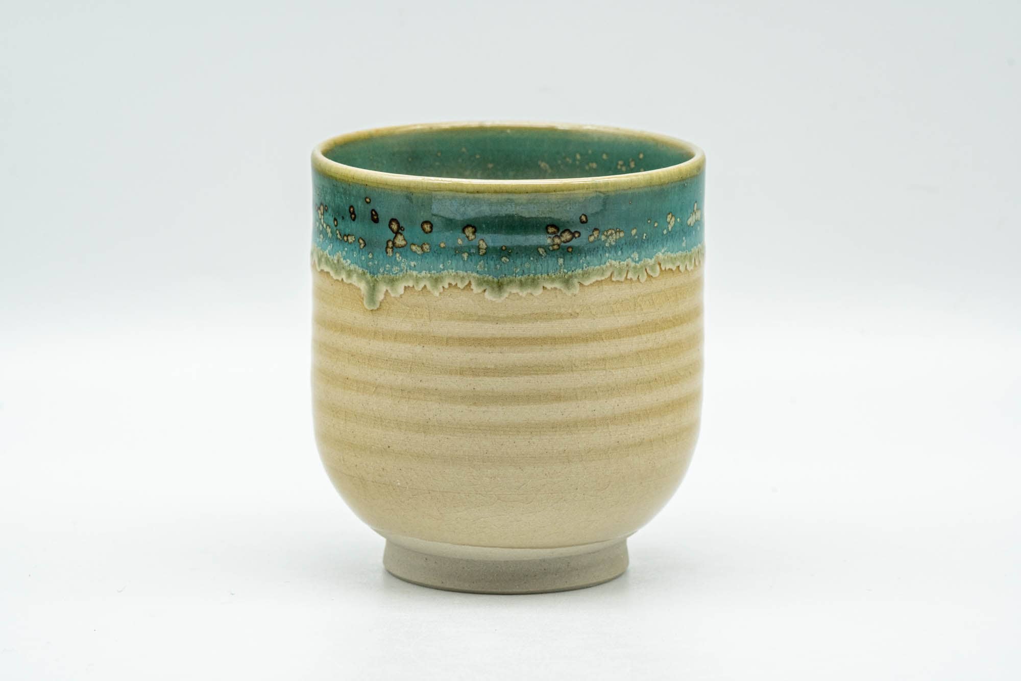Japanese Teacup - Beige Speckled Teal Agano-yaki Yunomi - 150ml