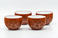 Japanese Teacups - 弘洋 Kouyou - Set of 4 Floral Engraved White Inner-Glazed Tokoname-yaki Yunomi - 110ml