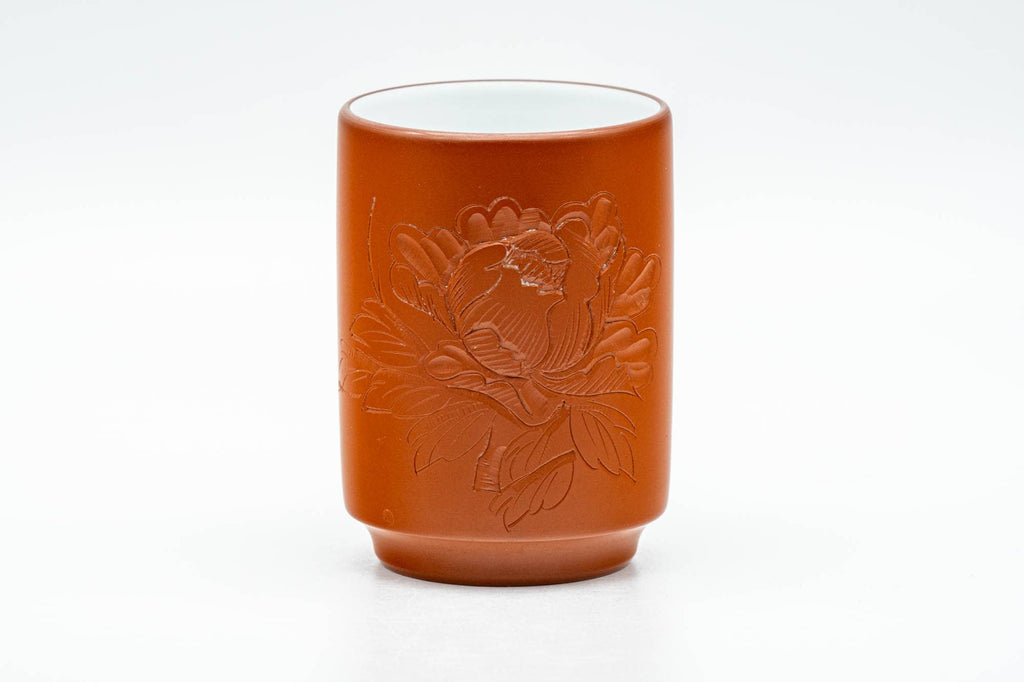 Japanese Teacup - Floral Kanji Engraved White Inner-Glazed Tokoname-yaki Yunomi - 150ml