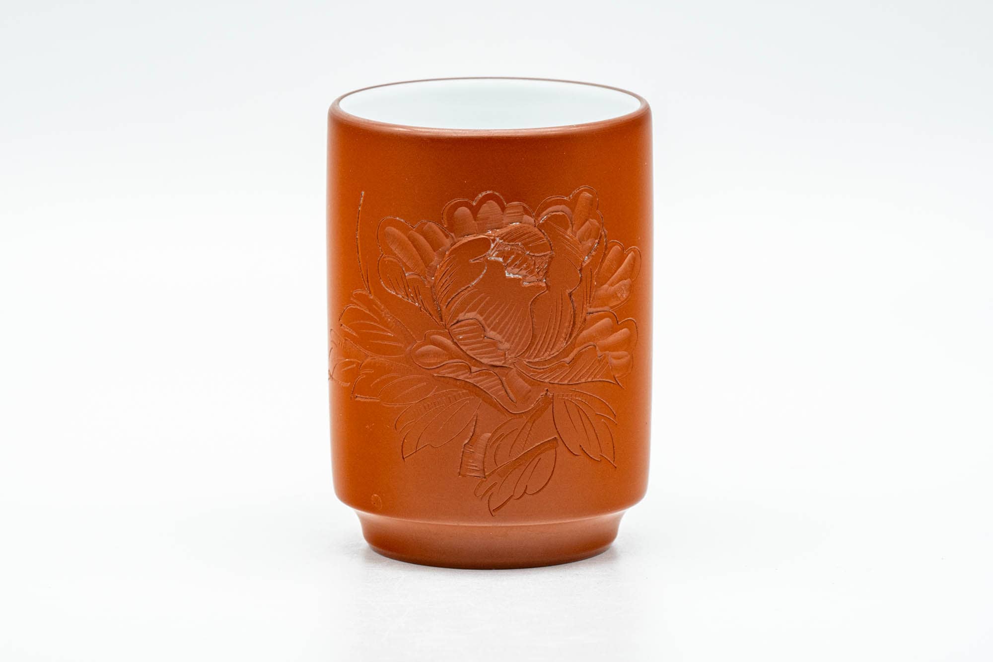 Japanese Teacup - Floral Kanji Engraved White Inner-Glazed Tokoname-yaki Yunomi - 150ml