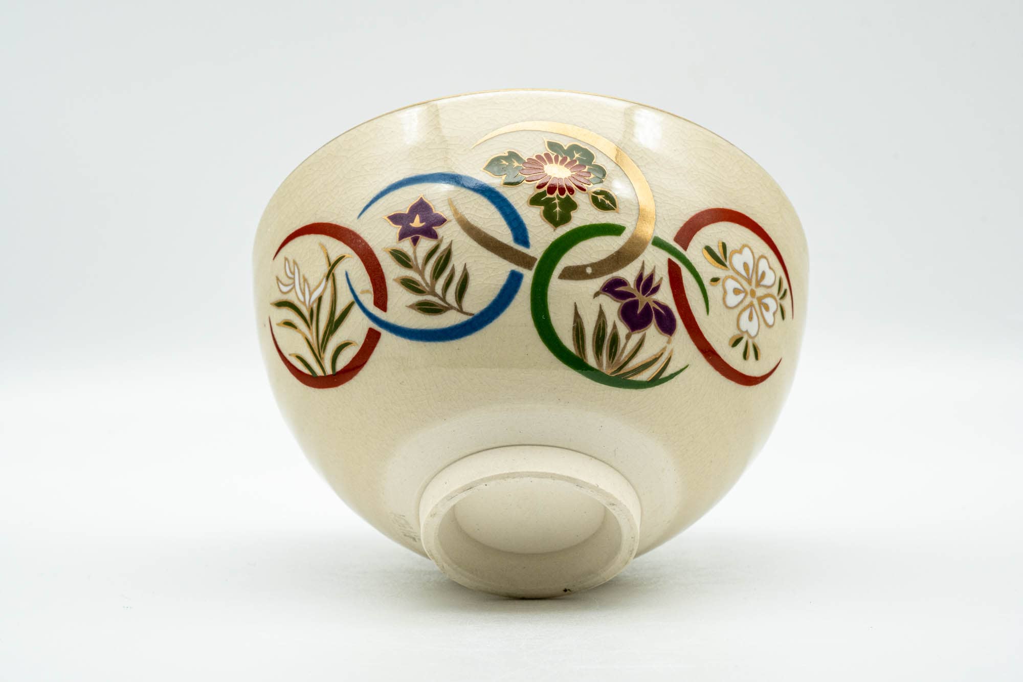 Japanese Matcha Bowl - Floral Geometric Multi-coloured Kyo-yaki Chawan - 300ml