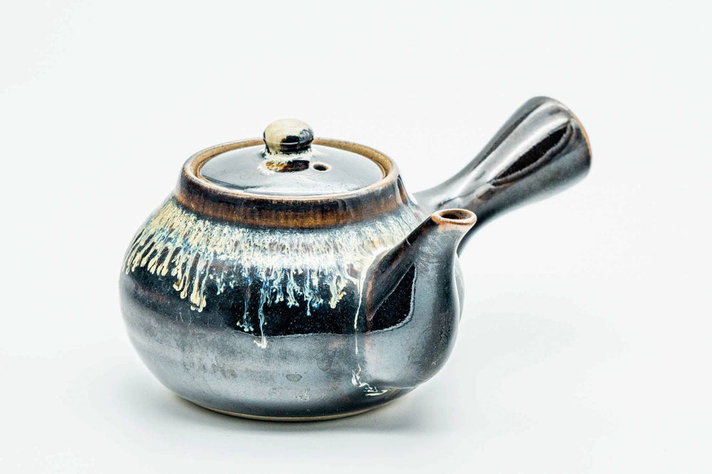 Japanese Kyusu - Jet Black Hare's Fur Drip-Glazed Ceramic Filter Teapot - 200ml
