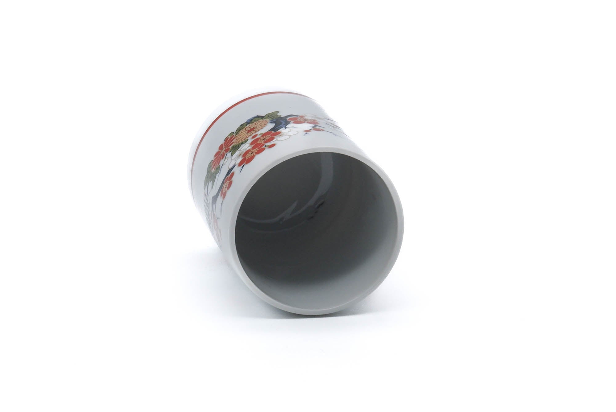Japanese Teacup - Red Floral Porcelain Kutani-yaki Yunomi - 160ml