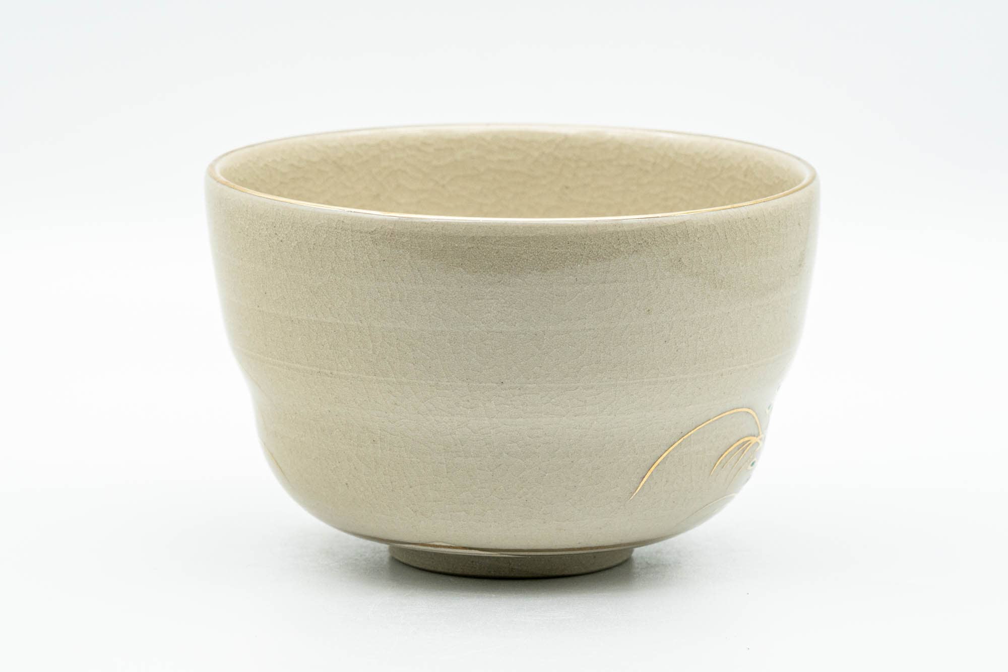 Japanese Matcha Bowl - Gold Green Floral Kutani-yaki Chawan - 350ml