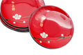 Japanese Chataku - Set of 5 Floral Black Red Lacquer Serving Saucers