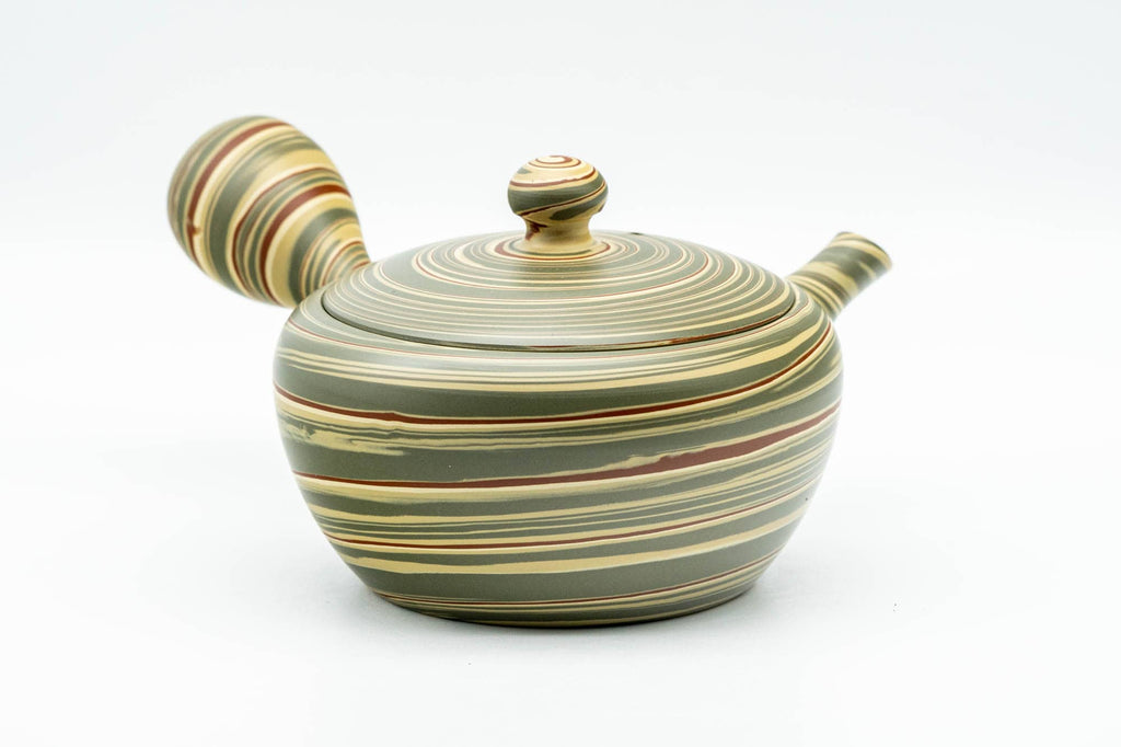 Japanese Kyusu - 陶仙 Tosen Hida - Green Yellow Spiraling Nerikomi Tokoname-yaki Teapot - 200ml