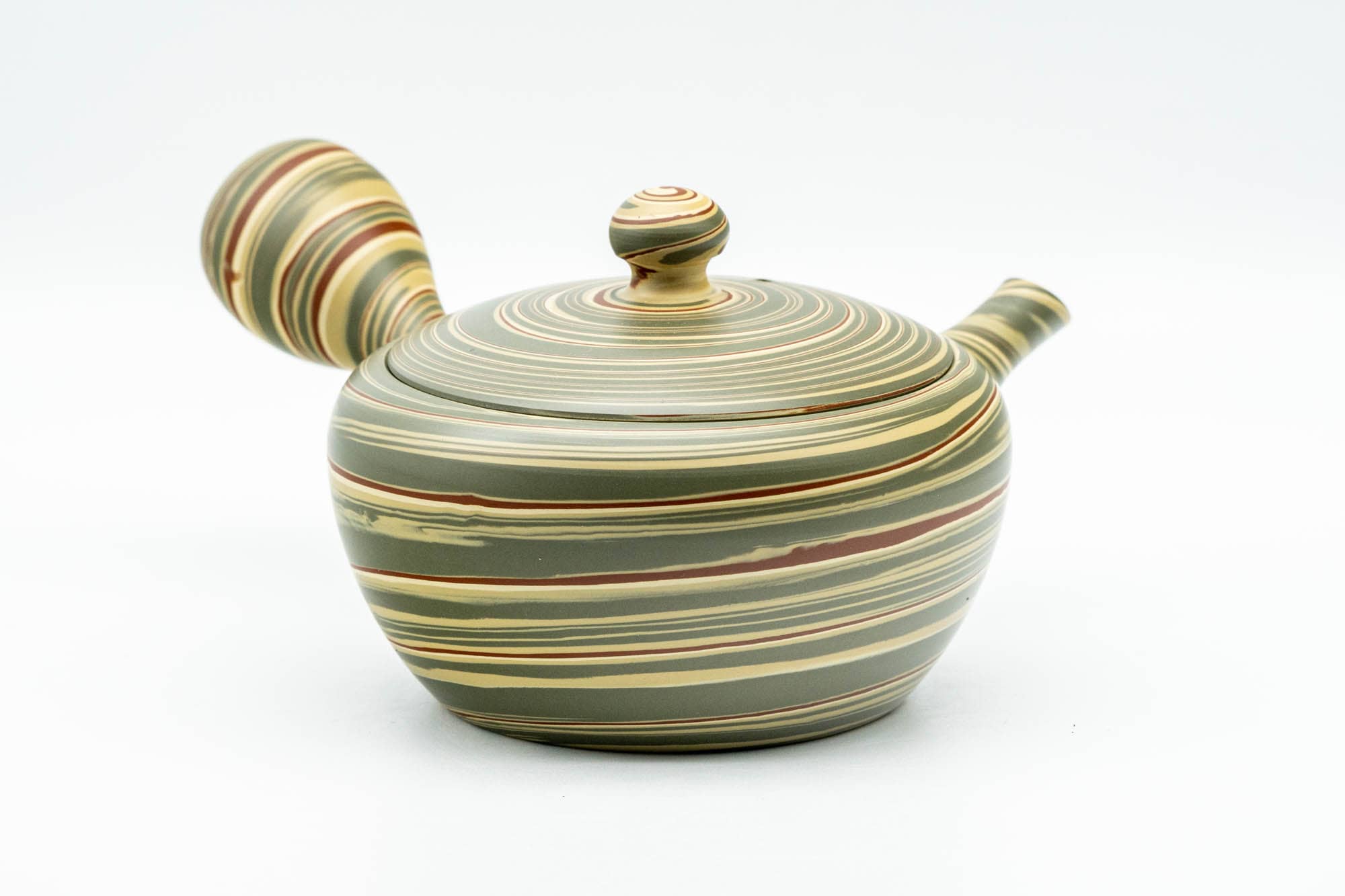 Japanese Kyusu - 陶仙 Tosen Hida - Green Yellow Spiraling Nerikomi Tokoname-yaki Teapot - 200ml