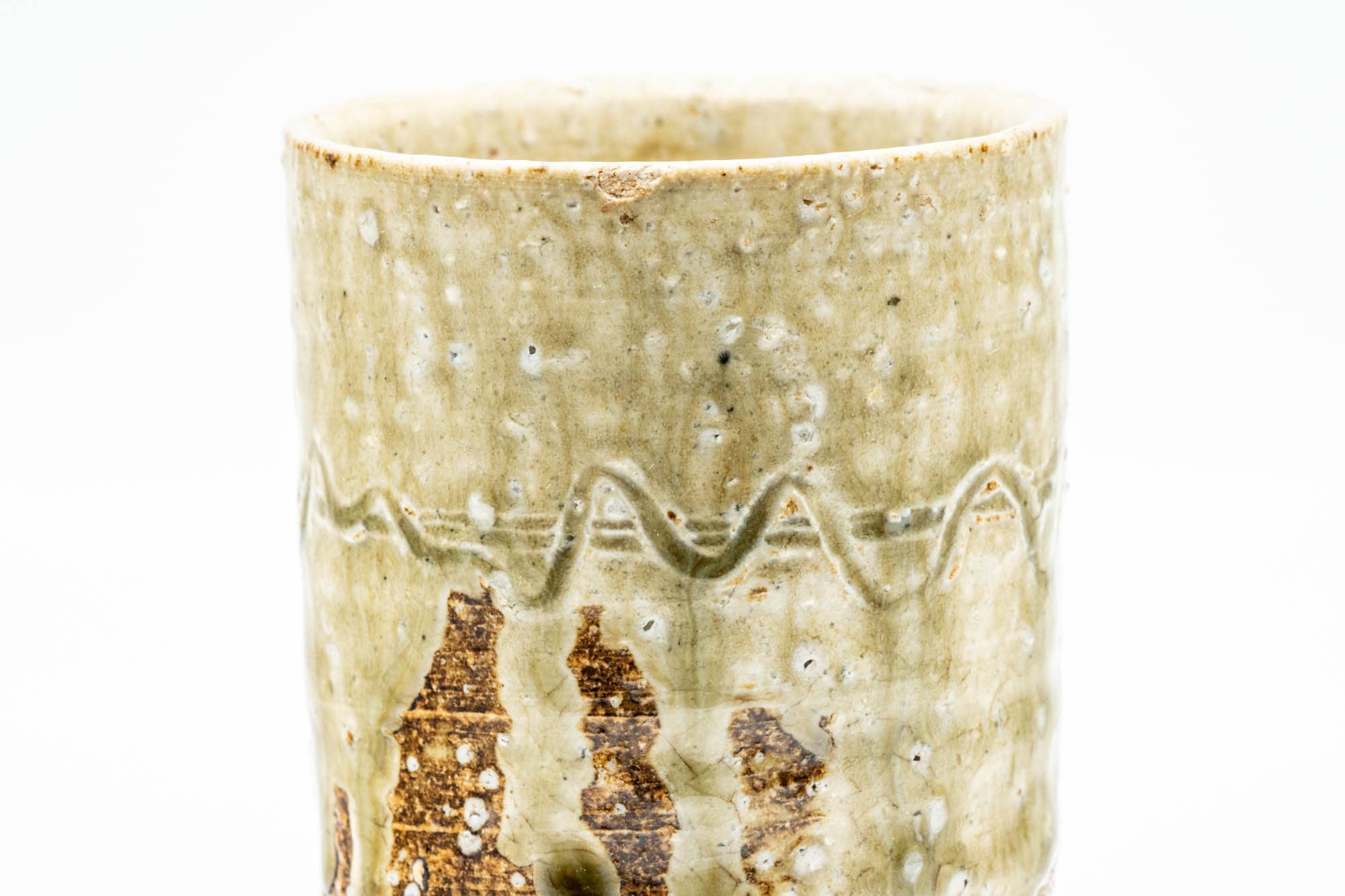 Japanese Teacup - Large Textured Green Drip-Glazed Yunomi - 200ml