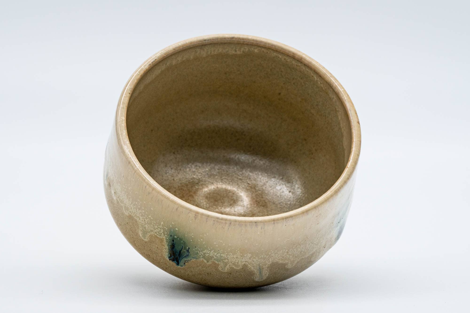 Japanese Matcha Bowl - Tiny Beige Green Hare's Fur Glazed Kiyomizu-yaki Chawan - 100ml