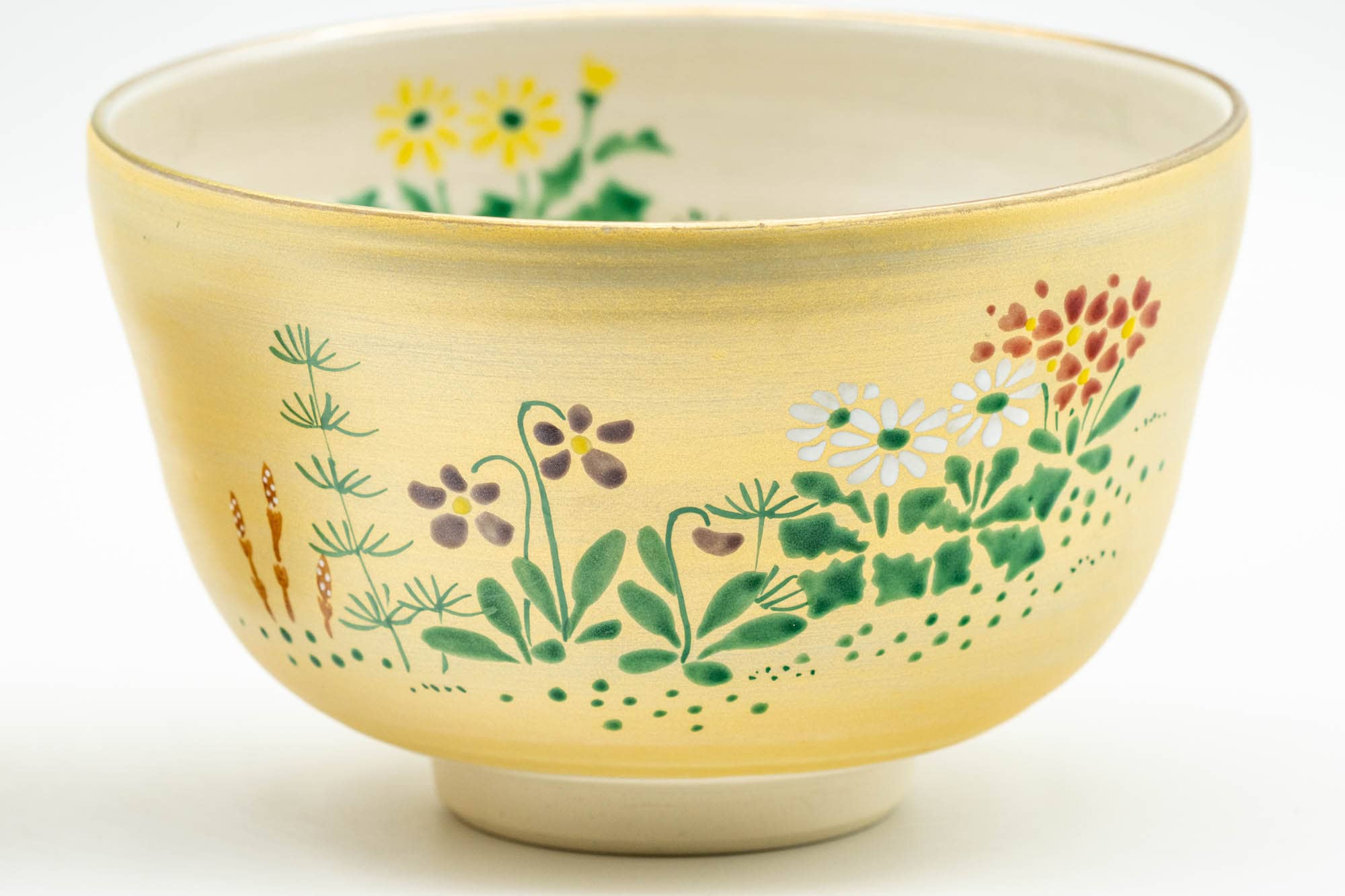 Japanese Matcha Bowl - Floral Golden Kyo-yaki Chawan - 350ml
