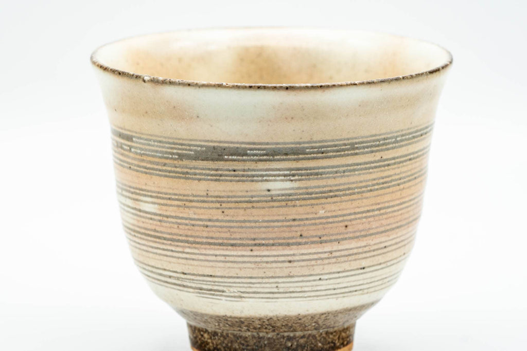 Japanese Teacups - Pair of Beige Pink Glazed Spiraling Yunomi - 150ml