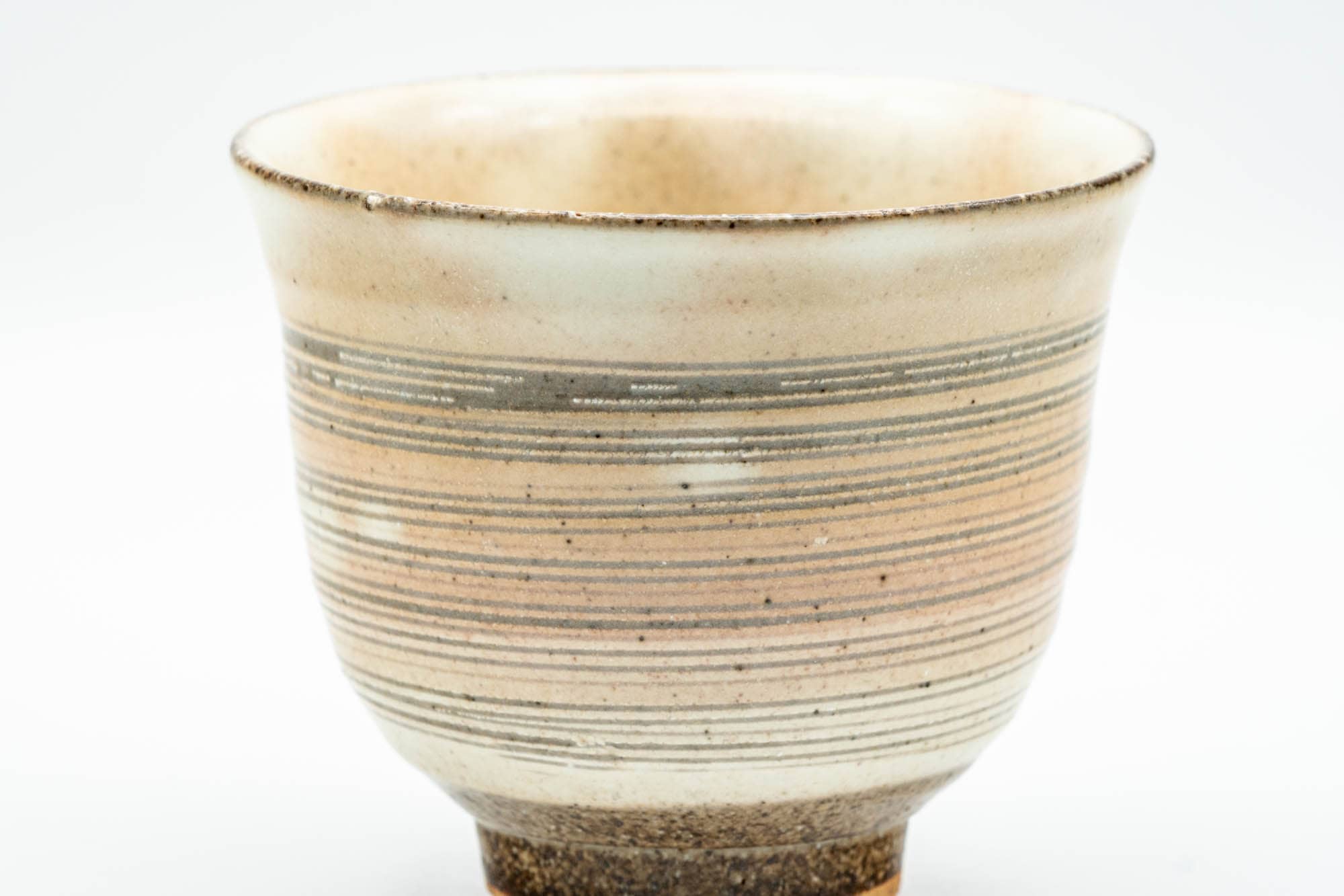 Japanese Teacups - Pair of Beige Pink Glazed Spiraling Yunomi - 150ml