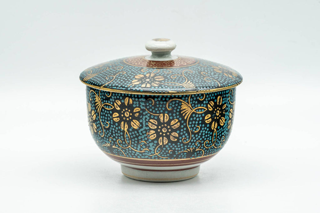 Japanese Teacup - 九谷焼 Floral Aochibu Kutani-yaki Porcelain Lidded Yunomi - 120ml
