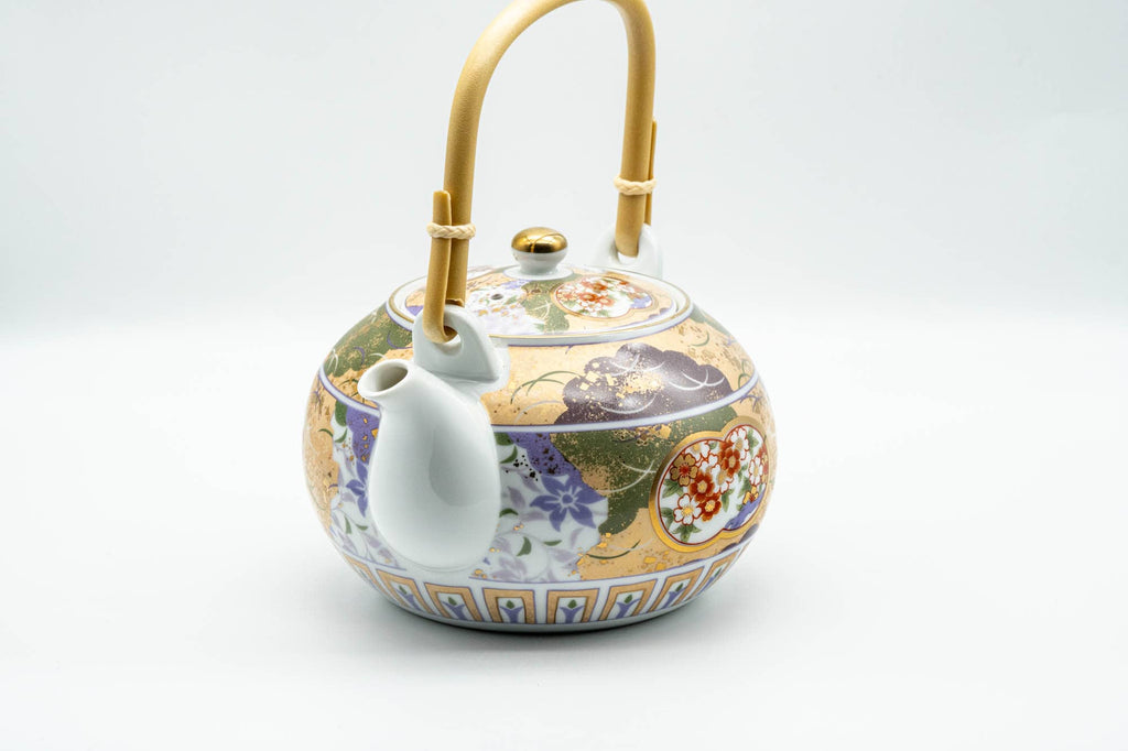 Japanese Tea Set - Floral Arita-yaki Dobin Teapot with 3 Lidded Yunomi Teacups