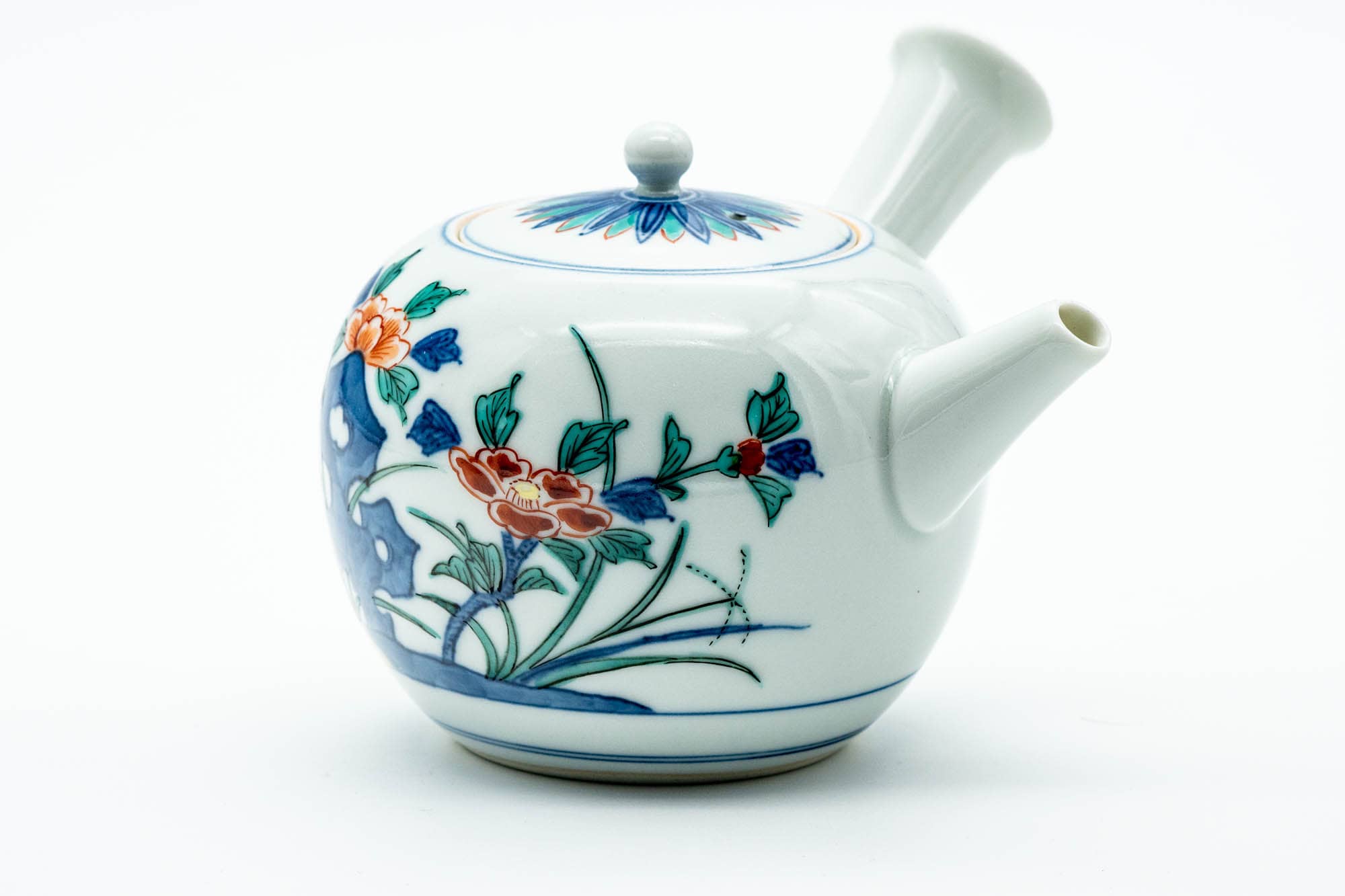 Japanese Kyusu - Blue Floral Porcelain Arita-yaki Ceramic Filter Teapot - 275ml