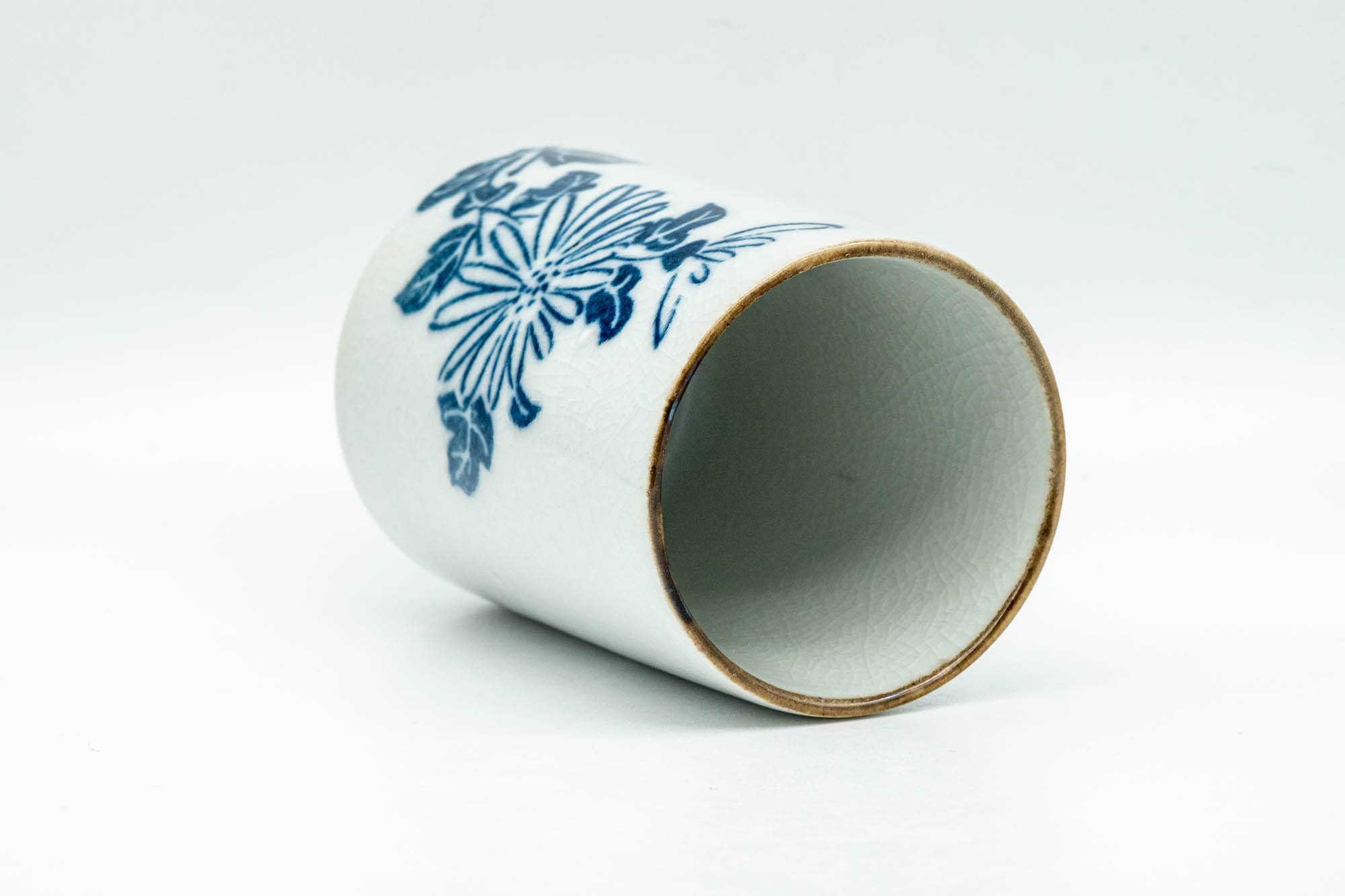 Japanese Teacup - Blue Floral Tsutsu-gata Arita-yaki Yunomi - 140ml