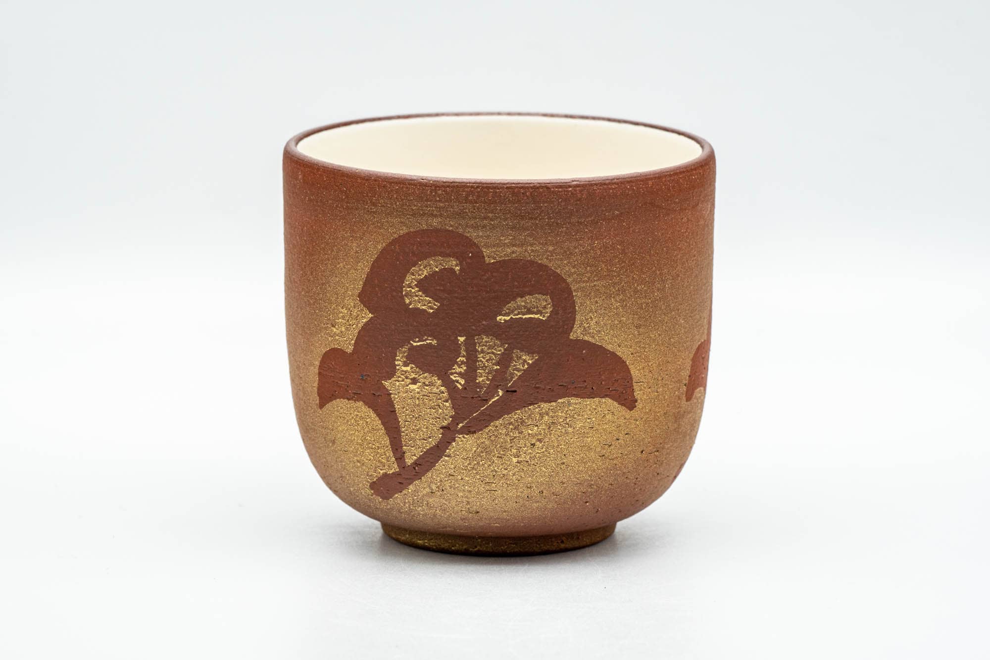 Japanese Teacup - Floral Textured Golden Red and White Inner Glazed Yunomi - 200ml