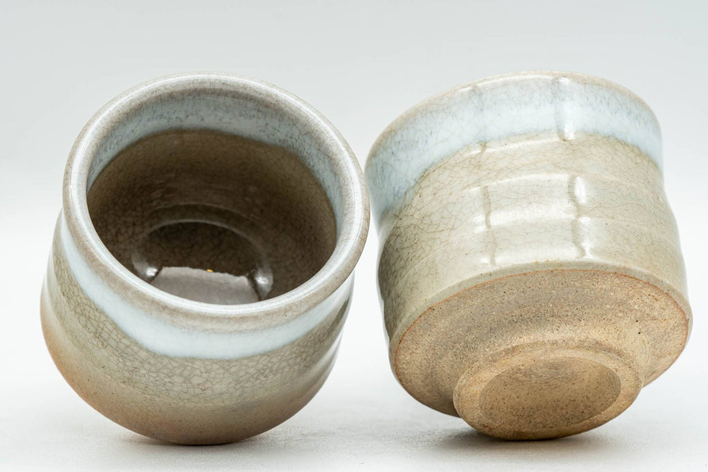 Japanese Teacups - Pair of Beige White Tsutsu-gata Hagi-yaki Guinomi - 40ml