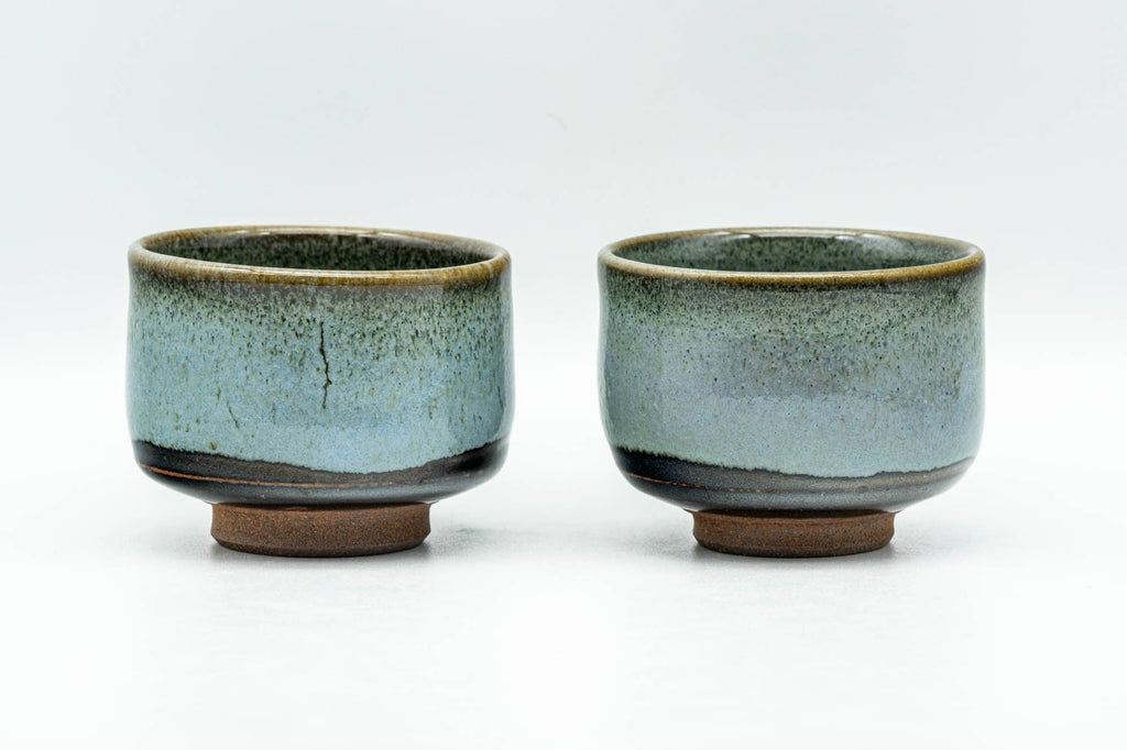 Japanese Teacups - Pair of Blue Hare's Fur Glazed Guinomi - 70ml