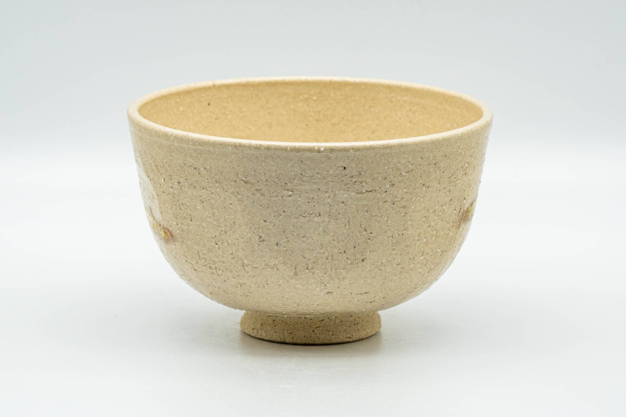 Japanese Matcha Bowl - Beige Geometric Gold Script Kyo-yaki Chawan - 350ml