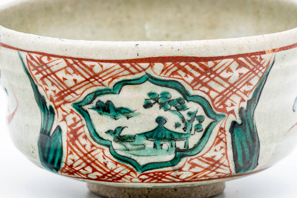 Japanese Matcha Bowl - 渋草柳三 Ryuzou Shibukusa - Floral Temple Shibukusa-yaki Chawan - 375ml