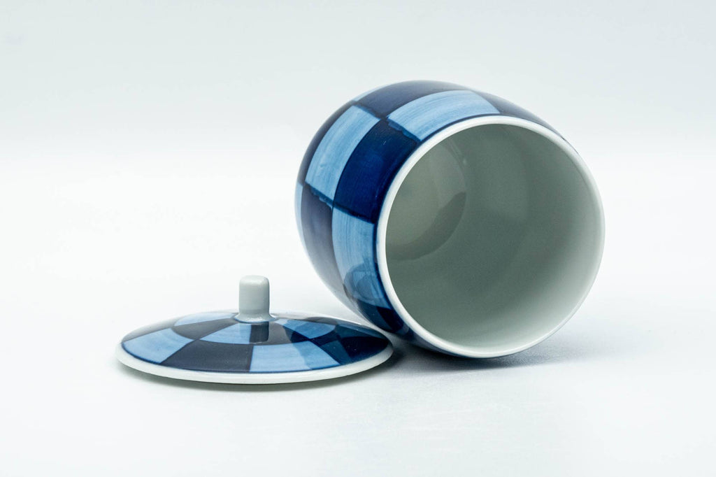 Japanese Teacup - Blue Checkered Arita-yaki Lidded Yunomi - 150ml